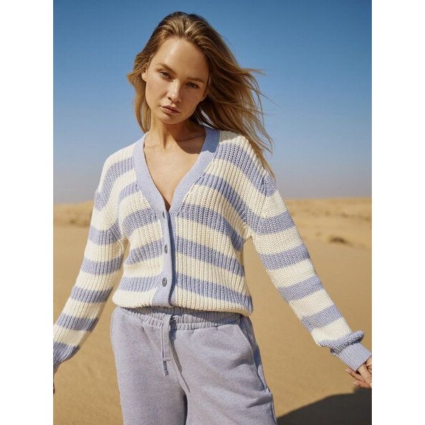 WOTE Damen Strick Cardigan mit Blockstreifen aus Bio-Baumwolle