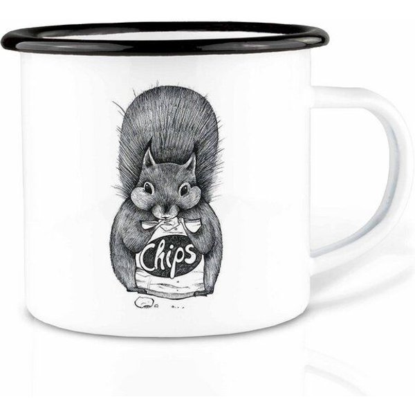 Emailletasse »Chipseichhörnchen« von LIGARTI | 300 oder 500 ml | handveredelt in Deutschland | Cup, Kaffeetasse, Emaillebecher, Camping Becher