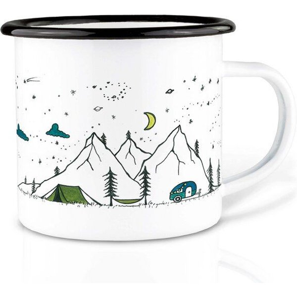 Emailletasse »Camping Life« von LIGARTI | 300 oder 500 ml | handveredelt in Deutschland | Cup, Kaffeetasse, Emaillebecher, Camping Becher