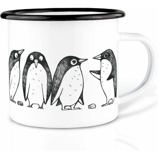 Emailletasse »Pinguin Lovestory« von LIGARTI | 300 oder 500 ml | handveredelt in Deutschland | Cup, Kaffeetasse, Emaillebecher, Camping Becher