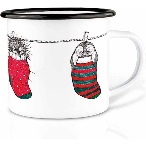 Emailletasse »Sockentiere« von LIGARTI | 300 oder 500 ml | handveredelt in Deutschland | Cup, Kaffeetasse, Emaillebecher, Camping Becher