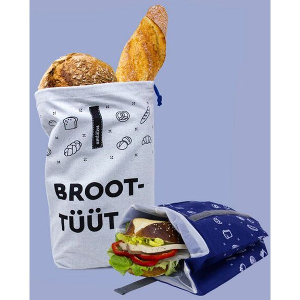 umtüten Beutel Set: Brotbeutel & Snack Beutel / Inlay plastikfrei / hält natürlich frisch / recycelte Bio Baumwolle