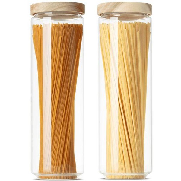 Econovo Große Vorratsgläser mit Holzdeckel | 1500ml (Set 2-tlg.) | Kollektion Rund