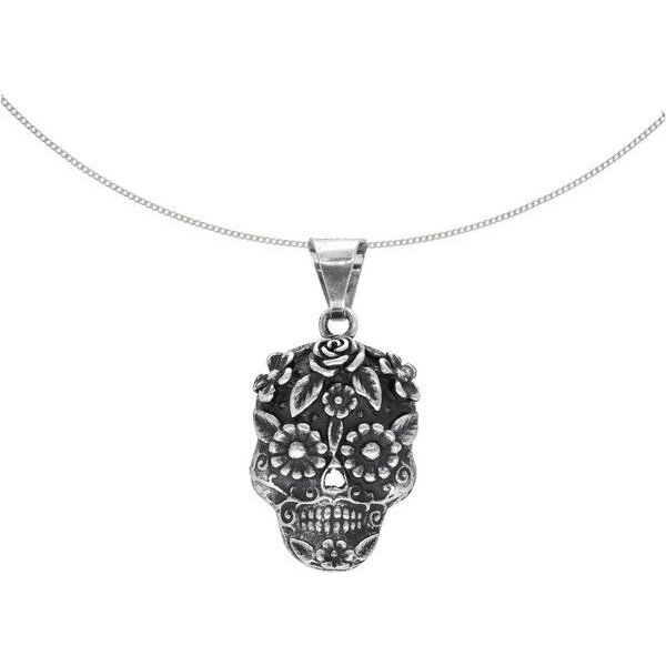 pakilia Silber Kette Rosen Totenkopf – fair gehandelt & handgefertigt in Mexiko