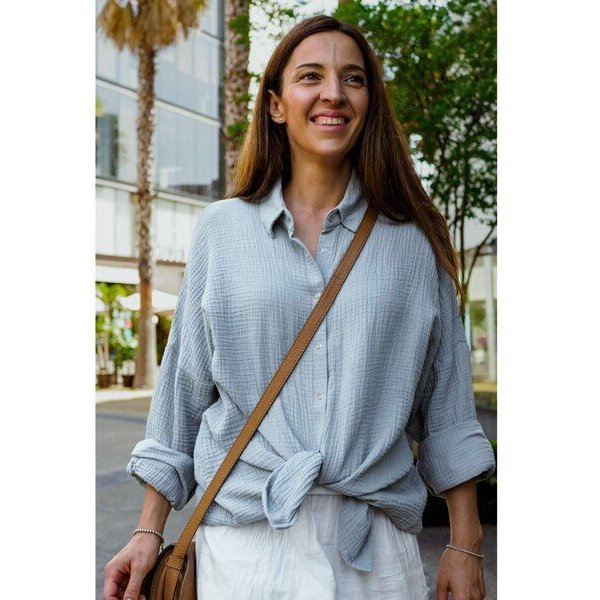 Hutch&Putch Musselin Oversize Bluse - Klassische Bluse - Langarmbluse aus 100% Bio-Baumwolle