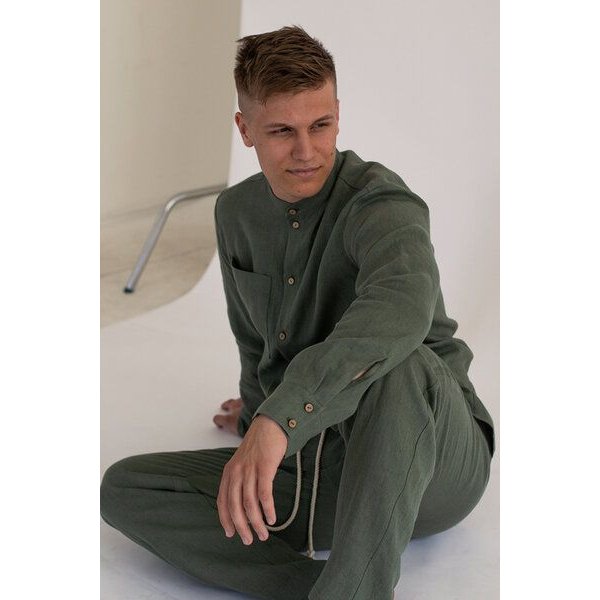 gust. Herren Leinenhemd mit Stehkragen - Linen shirt with stand collar - 100% Bio-Leinen