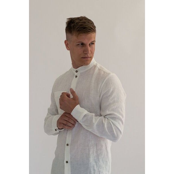 gust. Herren Leinenhemd mit Stehkragen - Linen shirt with stand collar - 100% Bio-Leinen