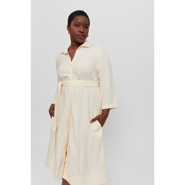 AYANI Mariam Leinenhemdkleid | Stilvolles Midi-Shirt-Dress mit breitem Gürtel