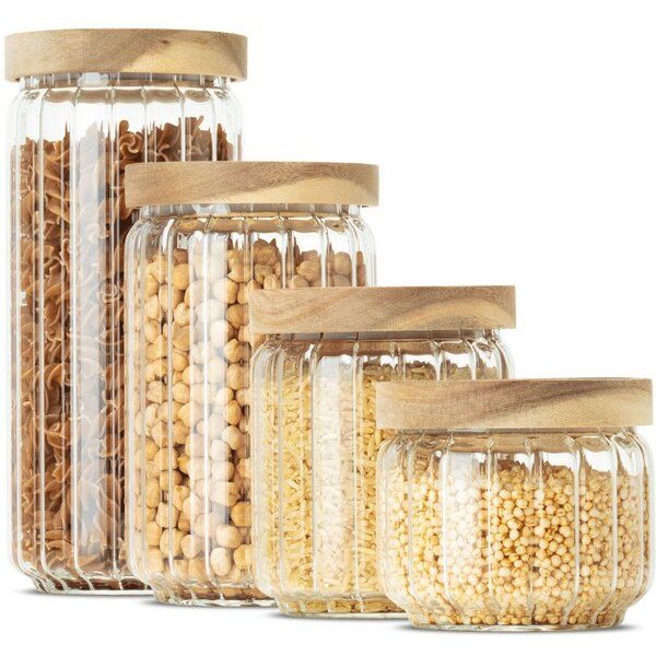 Econovo Große & kleine Vorratsgläser | 300 - 1000ml (Set 4-tlg.) | Kollektion Gemustert