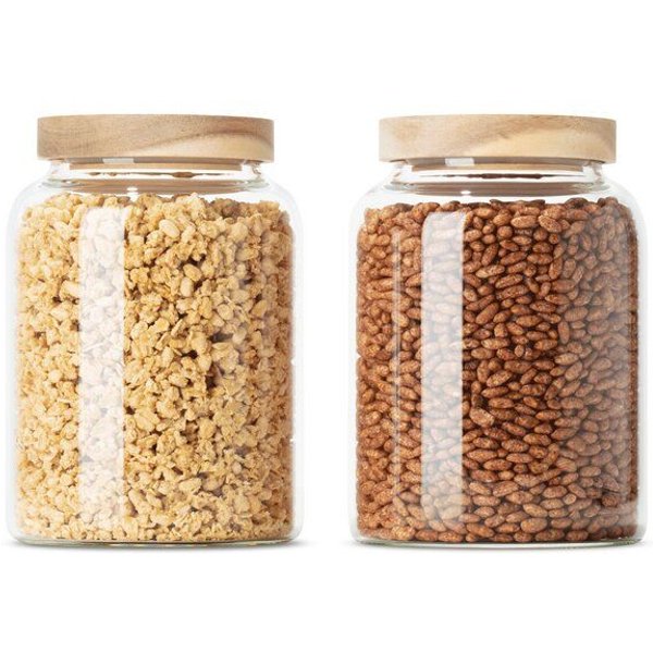 Econovo Vorratsgläser mit Holzdeckel | 1200ml (Set 2-tlg.) | Kollektion Oval