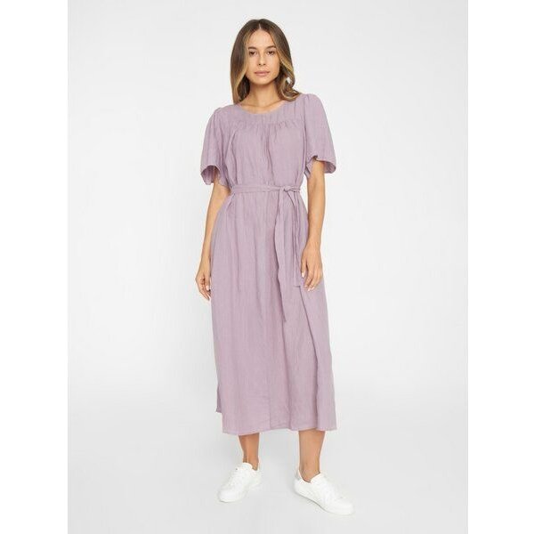 KnowledgeCotton Apparel Kleid mit Bindegurt aus Bio-Leinen