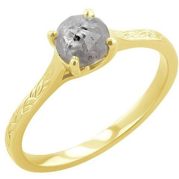 Eppi Goldener von Hand gravierter Ring mit einem Salt and Pepper Diamanten Aldora