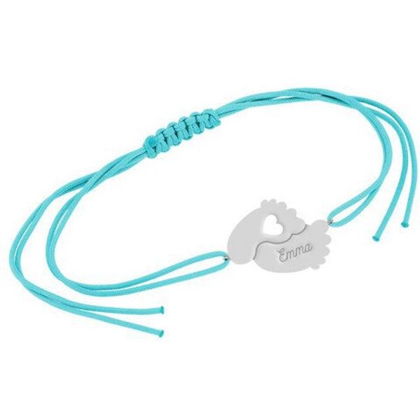Eppi Silbernes String-Armband mit Babyfüßchen und Gravur Amy