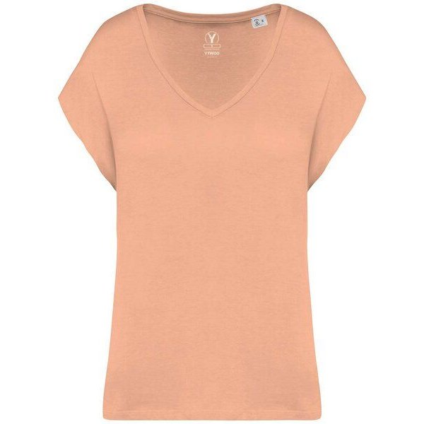 YTWOO Oversized Damen T-Shirt aus Bio-Baumwolle, V-Ausschnitt