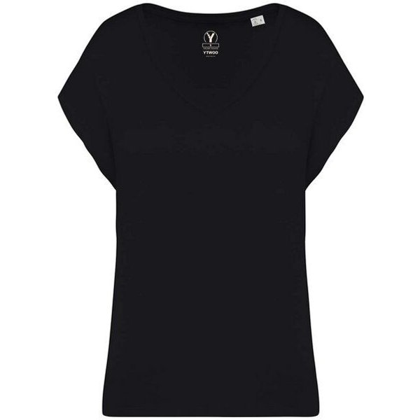 YTWOO Oversized Damen T-Shirt aus Bio-Baumwolle, V-Ausschnitt