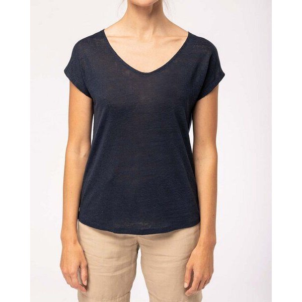 YTWOO Damen-T-Shirt aus Leinen mit V-Ausschnitt