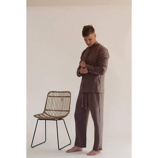 gust. Herren Leinenhemd mit Stehkragen - Linen shirt with stand collar - 100% Bio-Leinen