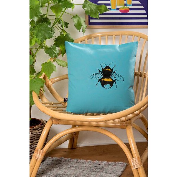Hirschkind Handbedruckter Kissenbezug 'Erdhummel' türkis, 40*40cm