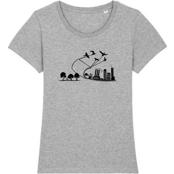 roots of compassion Wald T-Shirt bio & fair & vegan - taillierter Schnitt - Bäume, Natur, Vögel
