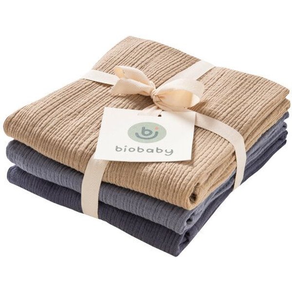People Wear Organic Biobaby Mulltuch 3er-Pack, 100% Bio-Baumwolle, 65x65cm,4 Farbvarianten