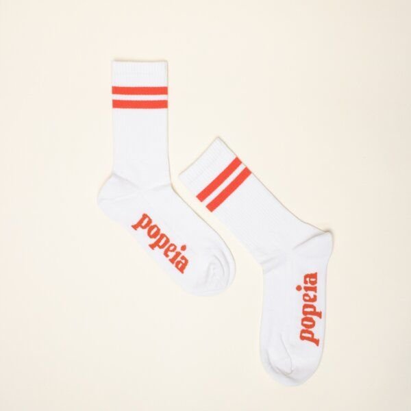 Tennissocken weiß/natur "popeia" mit Streifen