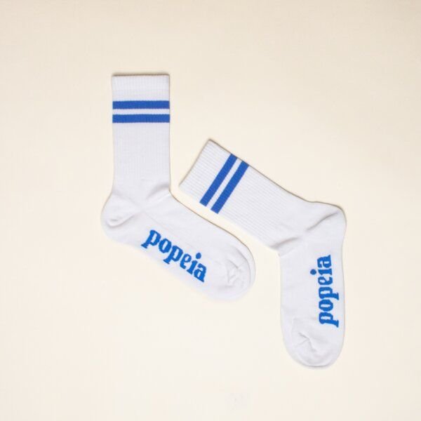 Tennissocken weiß/natur "popeia" mit Streifen