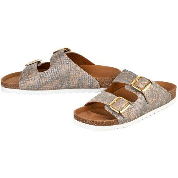 Kork-Deko Damen Slipper aus Kork - Größe EU 36 – 41 (Damen) | grau-silber-gold