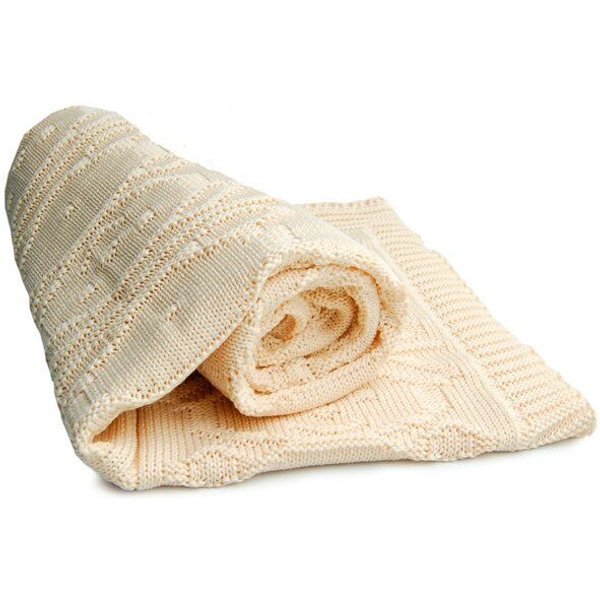 Sonnenstrick – Bio Baby-Kuscheldecke mit Bärchen-Strickmotiv (100 x 90 cm) 100 % Bio-Baumwolle