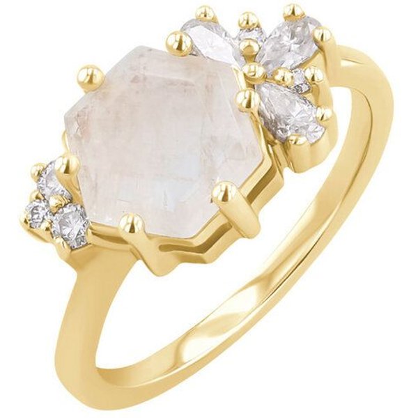 Eppi Einzigartiger Ring mit Mondstein und Moissaniten Anita
