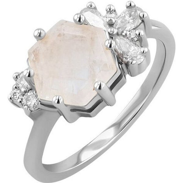 Eppi Einzigartiger Ring mit Mondstein und Moissaniten Anita