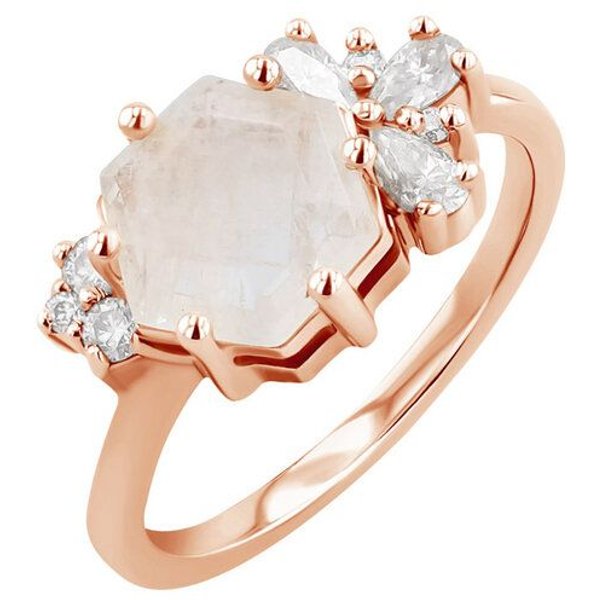Eppi Einzigartiger Ring mit Mondstein und Moissaniten Anita