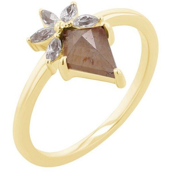 Eppi Ring mit einem Salt and Pepper Diamanten und weißen Moissaniten Leony