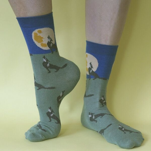 Fräulein Prusselise Wolfs Mond Socken, Story, blau, grün, bunt gemustert