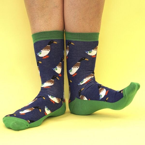 Fräulein Prusselise Ente Socken blau grün bunt gemustert