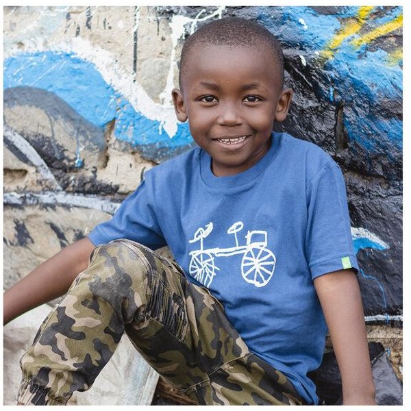 Kipepeo-Clothing Kinder T-Shirt BAISIKELI Fahrrad Blau. Made in Kenya