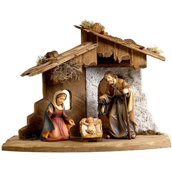 Salcher Grödnertal Krippenstall mit Heilige Familie Bethlehem Color, natur oder 2ton gebeizt