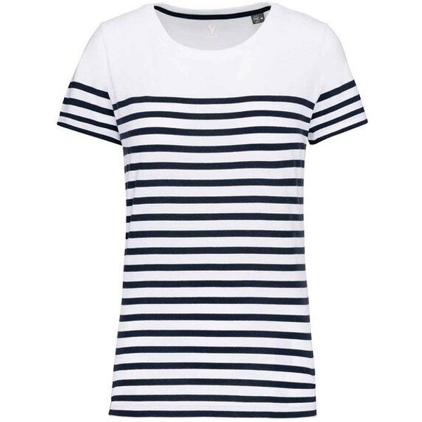 YTWOO Nachhaltiges Damen-T-Shirt mit Rundhalsausschnitt im Marine-Stil