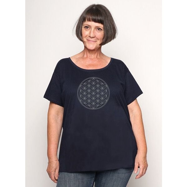 Peaces.bio - handbedruckte Biomode Loosefit Shirt Die Blume des Lebens