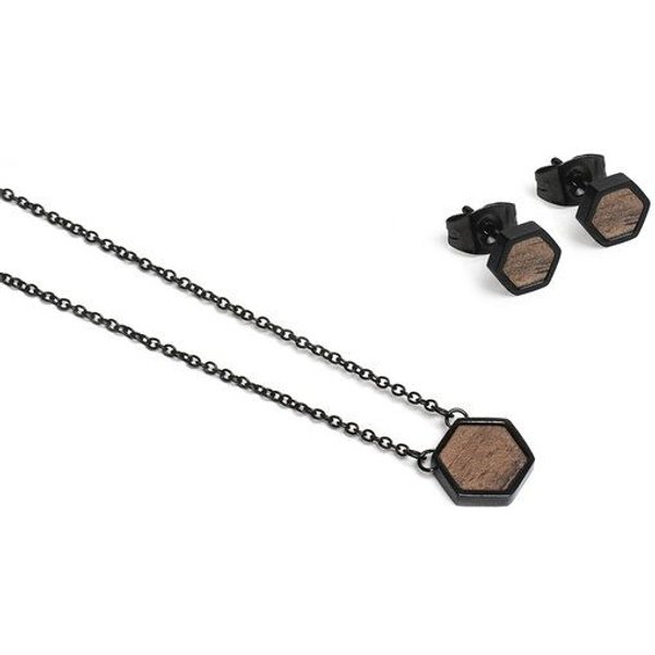BeWooden Hexagon Set - Ohringe + Kette mit Anhänger - Verschiedene Farbvarianten
