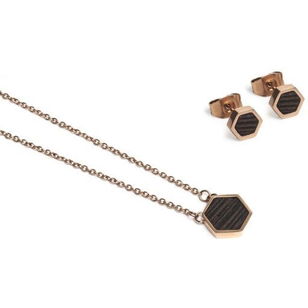BeWooden Hexagon Set - Ohringe + Kette mit Anhänger - Verschiedene Farbvarianten