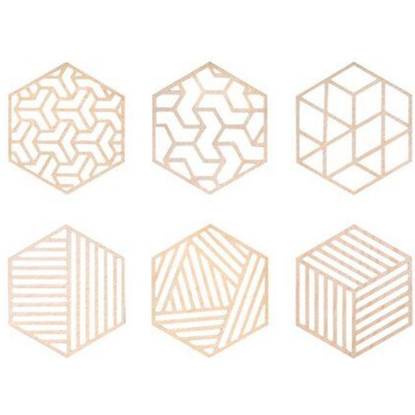 BeWooden 6St. Untersetzer aus Holz "Geometrie" / 2 verschiedene Farben