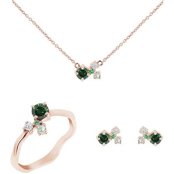 Eppi Cluster Schmuckset mit grünen Diamanten und Edelsteinen Halli