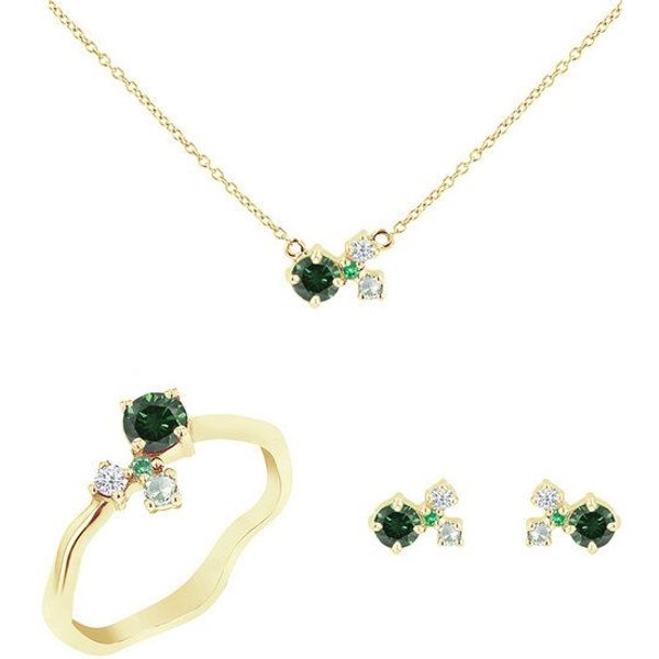 Eppi Cluster Schmuckset mit grünen Diamanten und Edelsteinen Halli