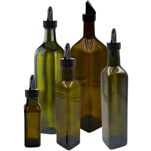 mikken 2er Set Ölflaschen 100 ml - 1000 ml mit Ausgießer braune / grüne Glasflasche