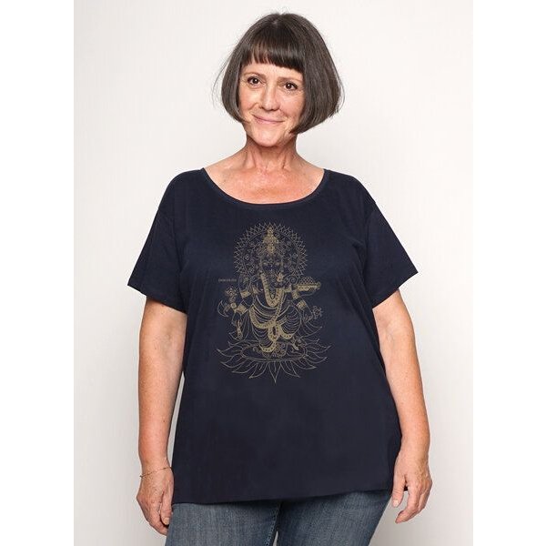 Peaces.bio - handbedruckte Biomode Loosefit Shirt Ganesha Damen