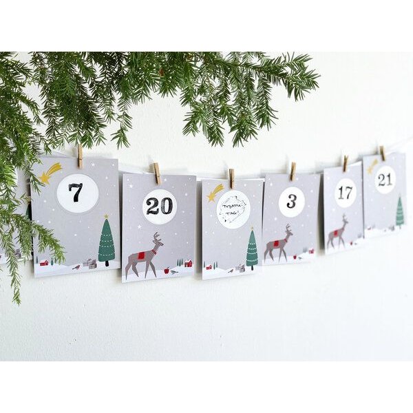 renna deluxe RUBBEL Adventskalender, zum Rubbeln, Weihnachten Reh Tannenbaum, Bastelset 97 Teile | Gutschein-Kalender im Nordic Stil