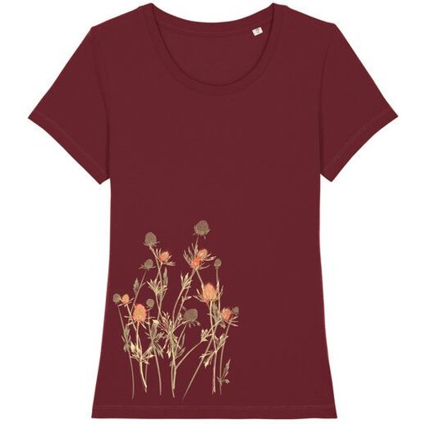 Spangeltangel Damenshirt mit Distel-Motiv aus Bio-Baumwolle, Natur-Motiv