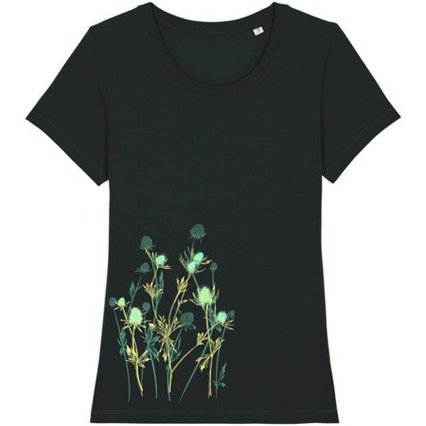Spangeltangel Damenshirt mit Distel-Motiv aus Bio-Baumwolle, Natur-Motiv