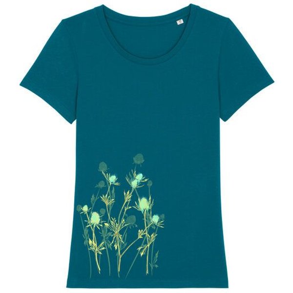 Spangeltangel Damenshirt mit Distel-Motiv aus Bio-Baumwolle, Natur-Motiv