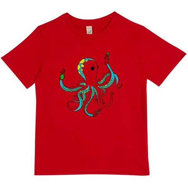 Spangeltangel Kinder-T-Shirt "Oktopus", bedruckt, Biobaumwolle